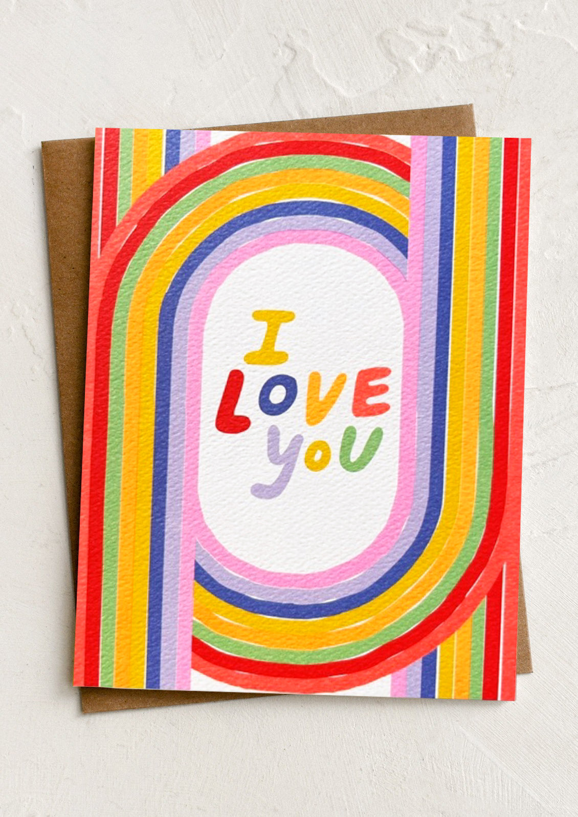 Colorful card with 'I LOVE YOU' text on a white background