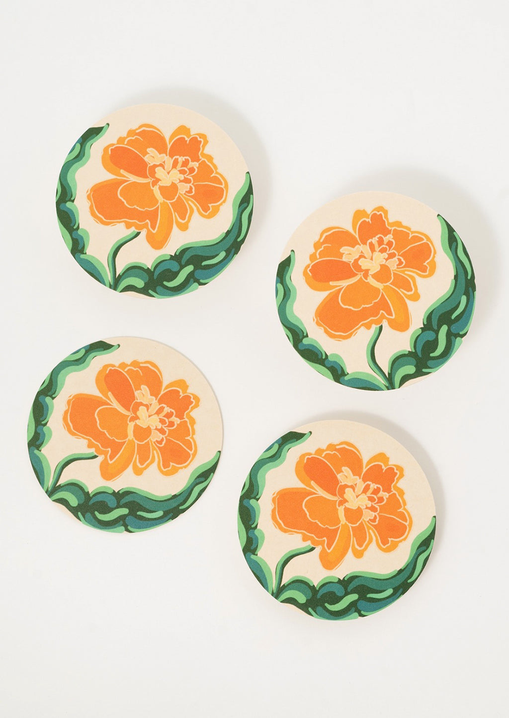 Marigold: Paper coasters with marigold print.