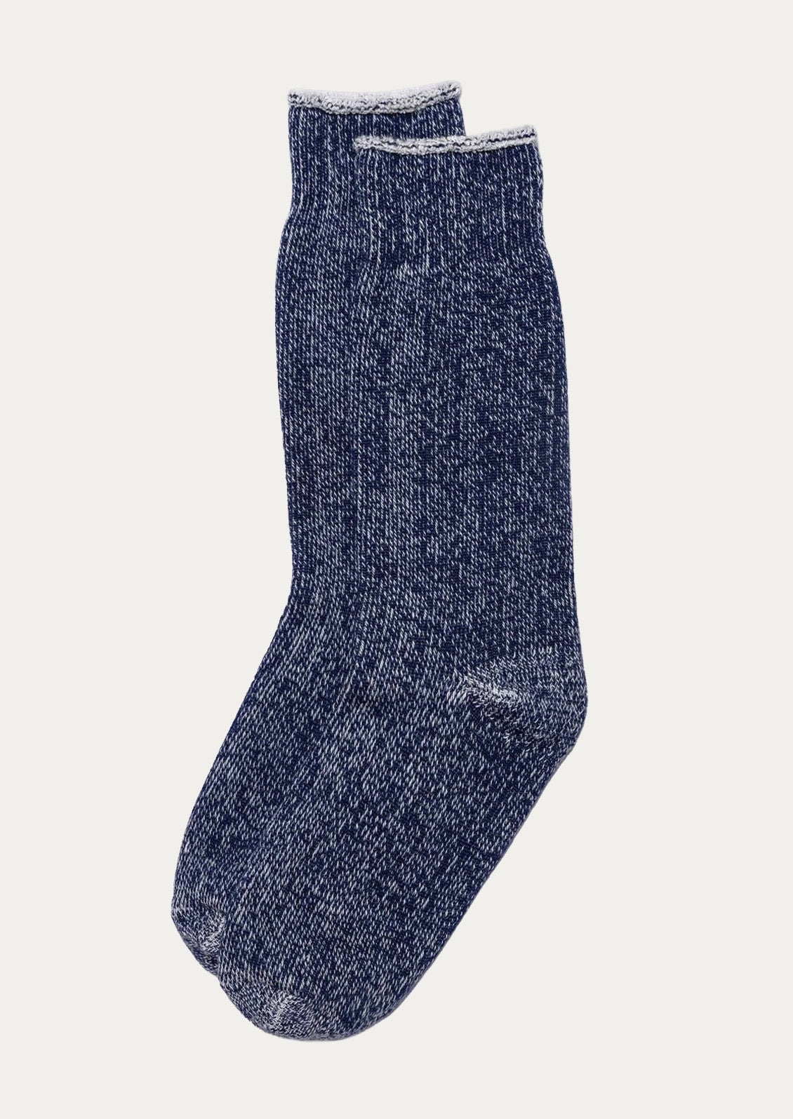A pair of cotton blend calf-length socks in a marled navy color.