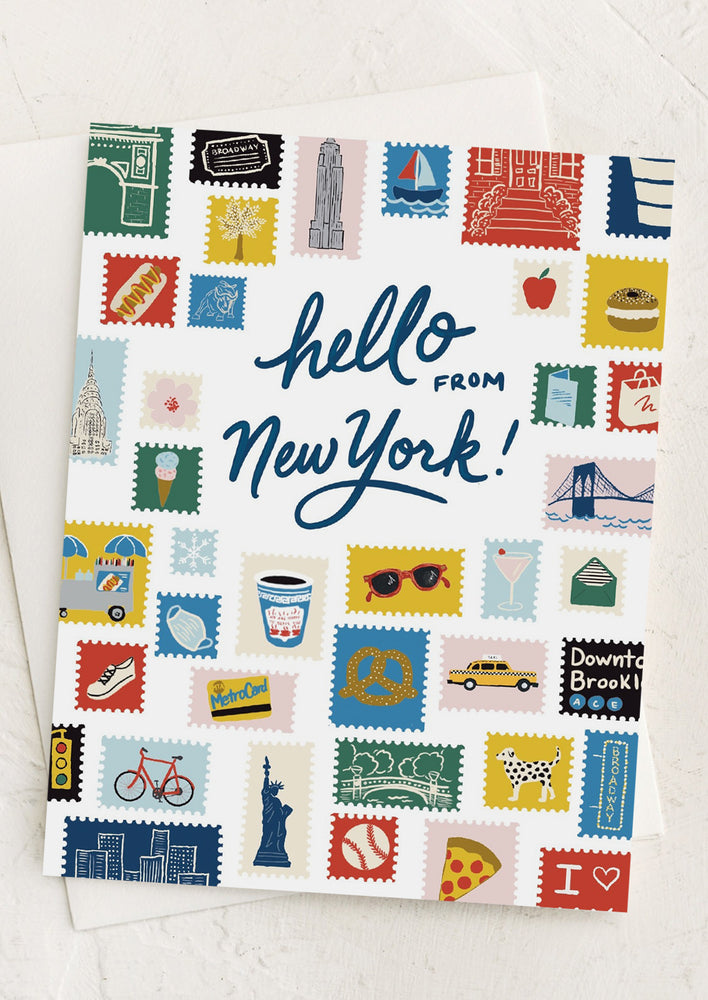 Hello From New York Card with stamps print.