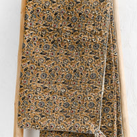 1: A kantha stitched throw blanket with blue and brown floral print.