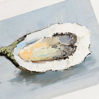 2: An original oil painting of oyster on blue background.