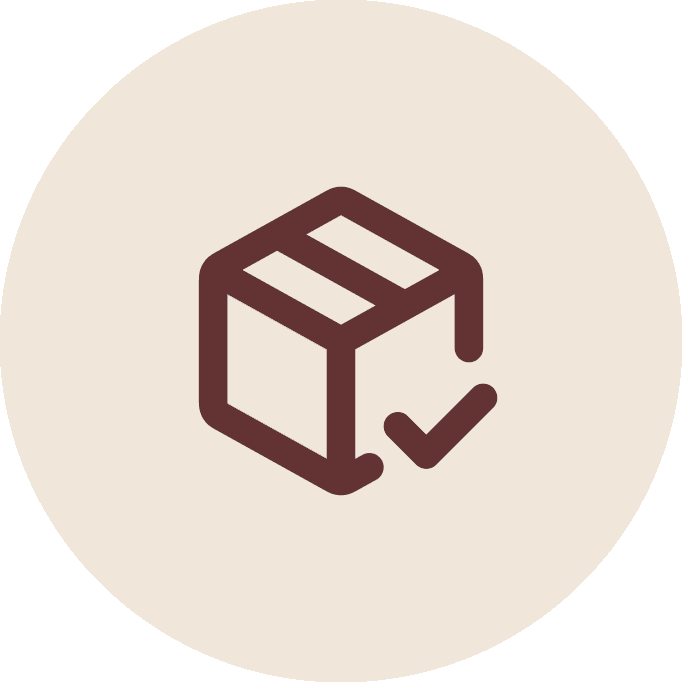 Icon of a box with a check mark on a beige background