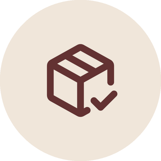 Icon of a box with a check mark on a beige background
