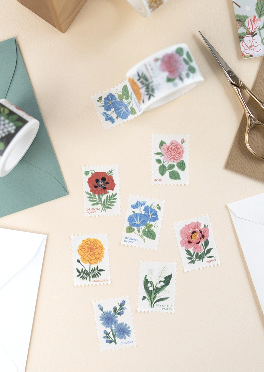 1: Floral stamp washi tape with perforated design.