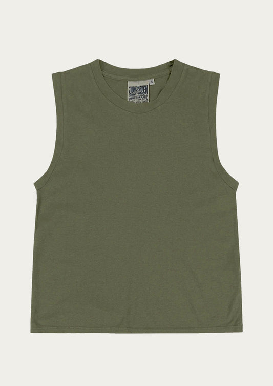 A muscle tee in olive green.