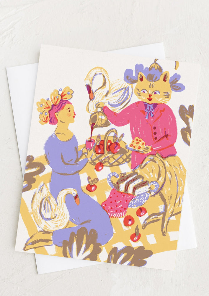 1: A greeting card with illustration of picnic.