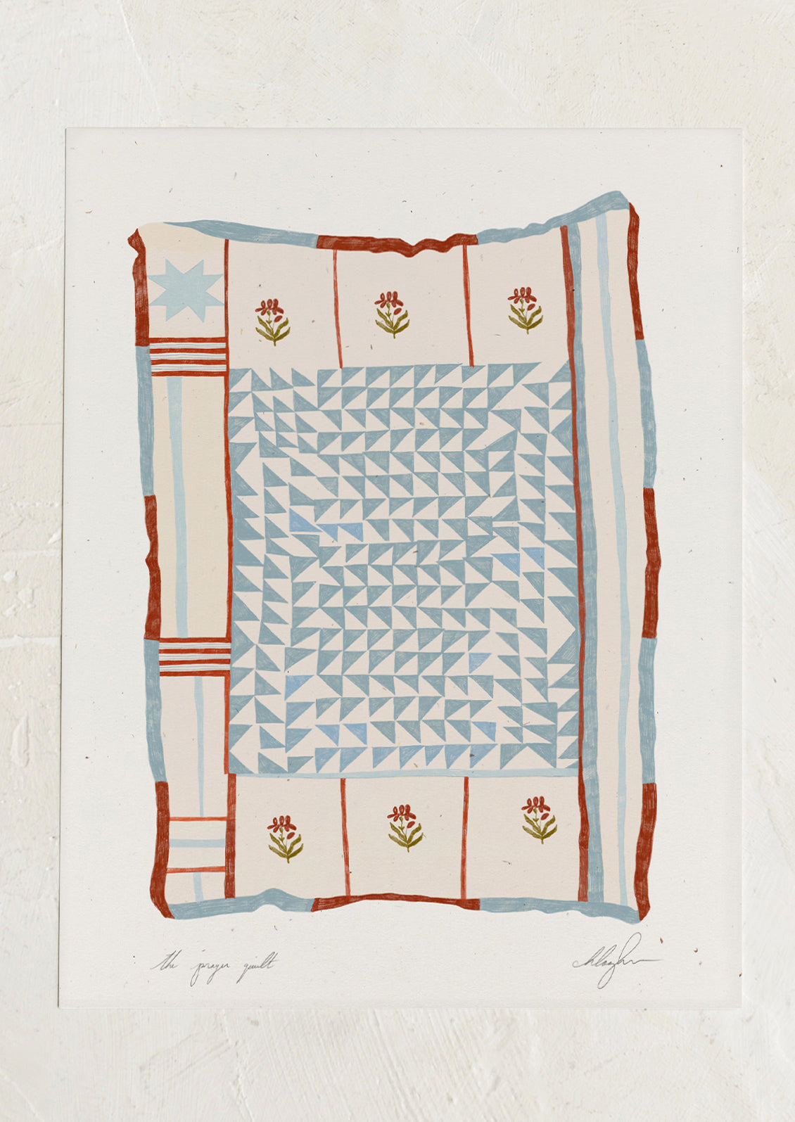 An art print of an illustration of a heritage quilt.