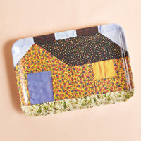 Medium / House Multi: A patterned melamine tray in quilt pattern resembling a house.