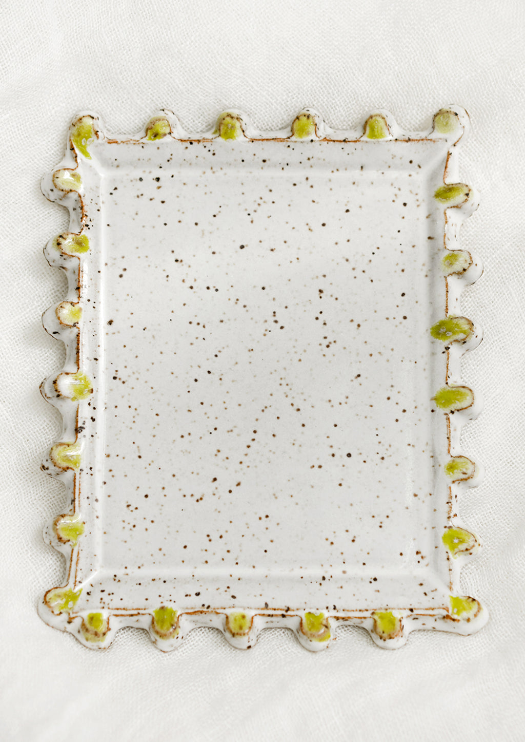 White Speckle / Apple Green / Large: A rectangular ceramic dish with decorative trim.