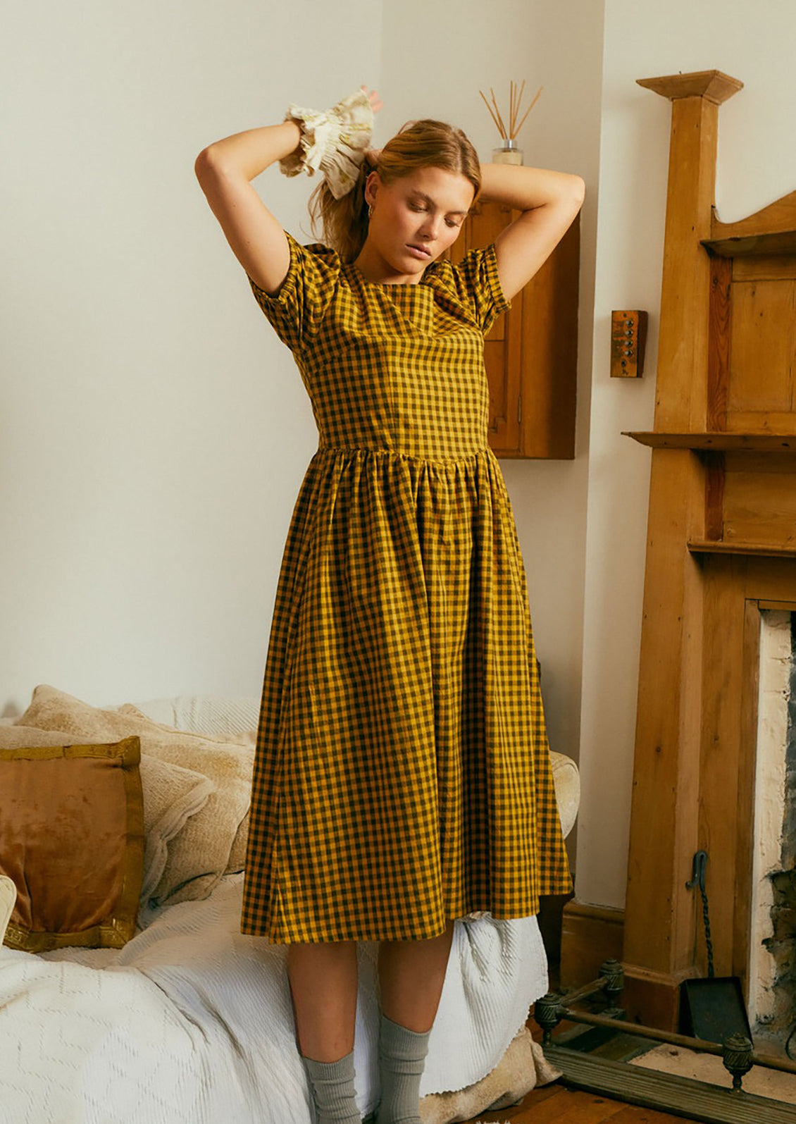 short sleeve gingham dress Ricinus Dress