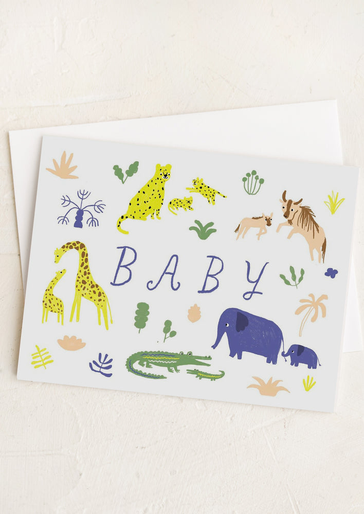 A baby card with safari animal print.