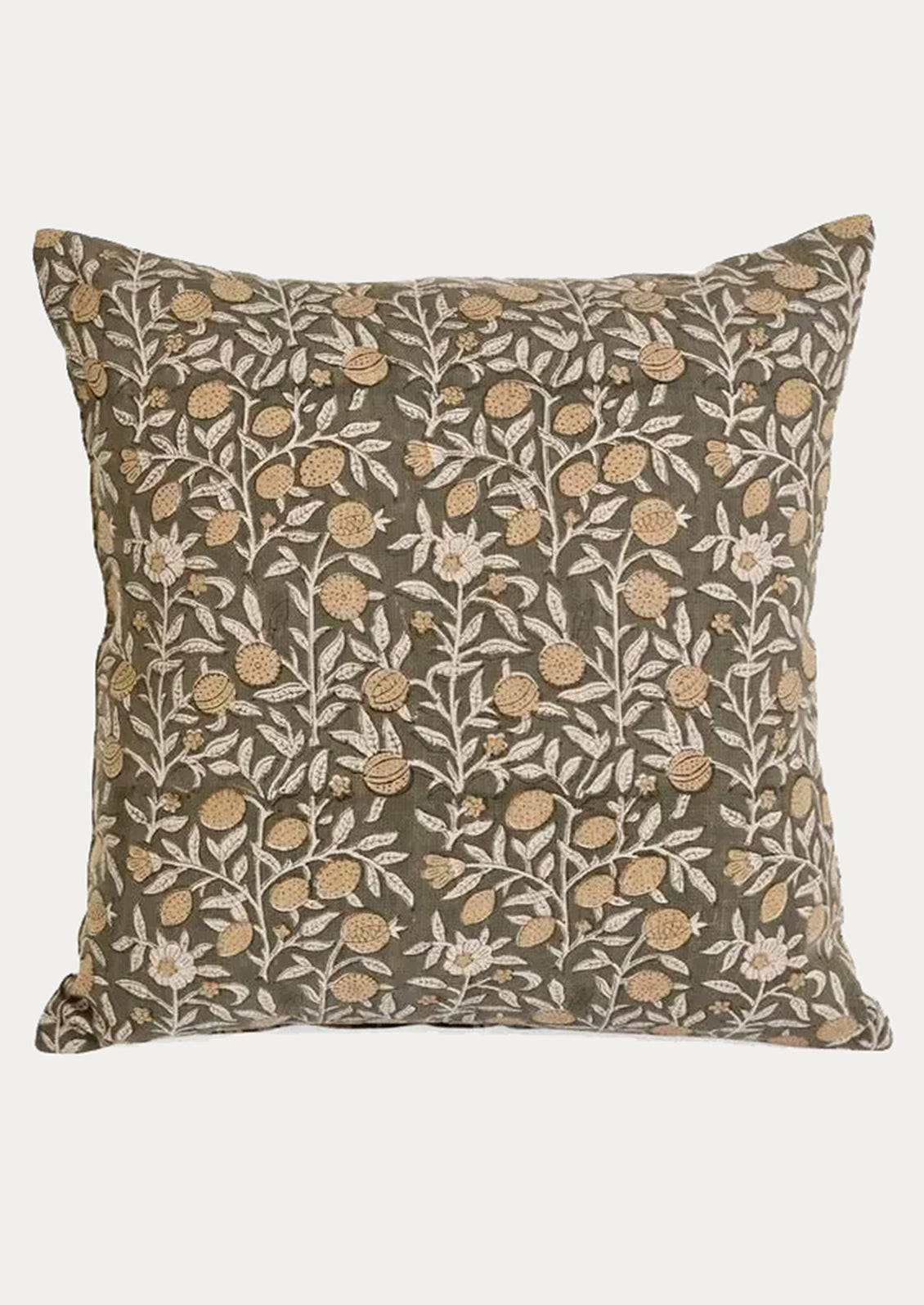 Decorative pillow with floral pattern.