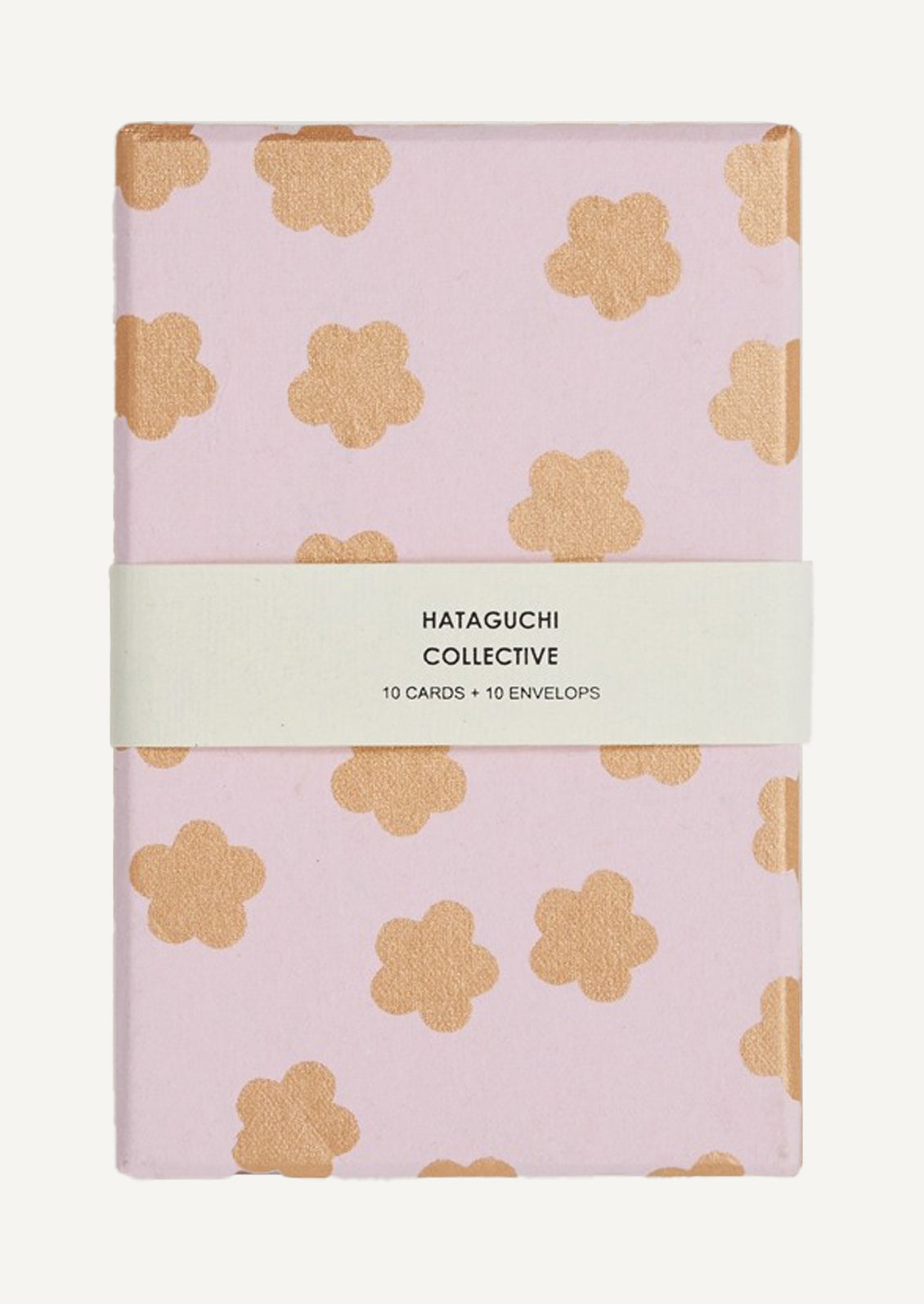 Pack of cards with gold flower pattern on a pink background, branded 'Hataguchi Collective'.