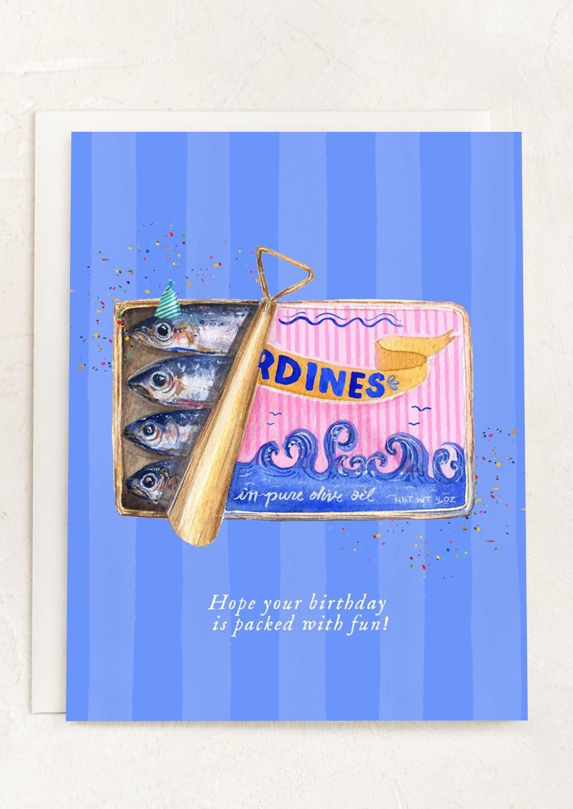 A sardine print birthday card.