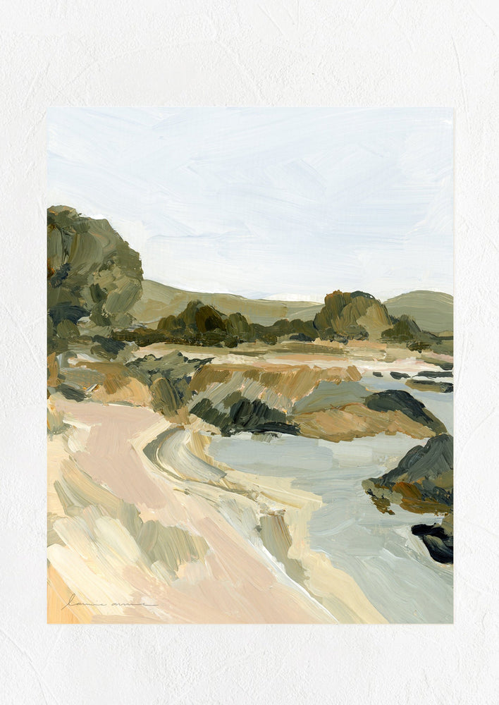 "Sea Ranch" art print in landscape style with thick painterly brushstroke style.