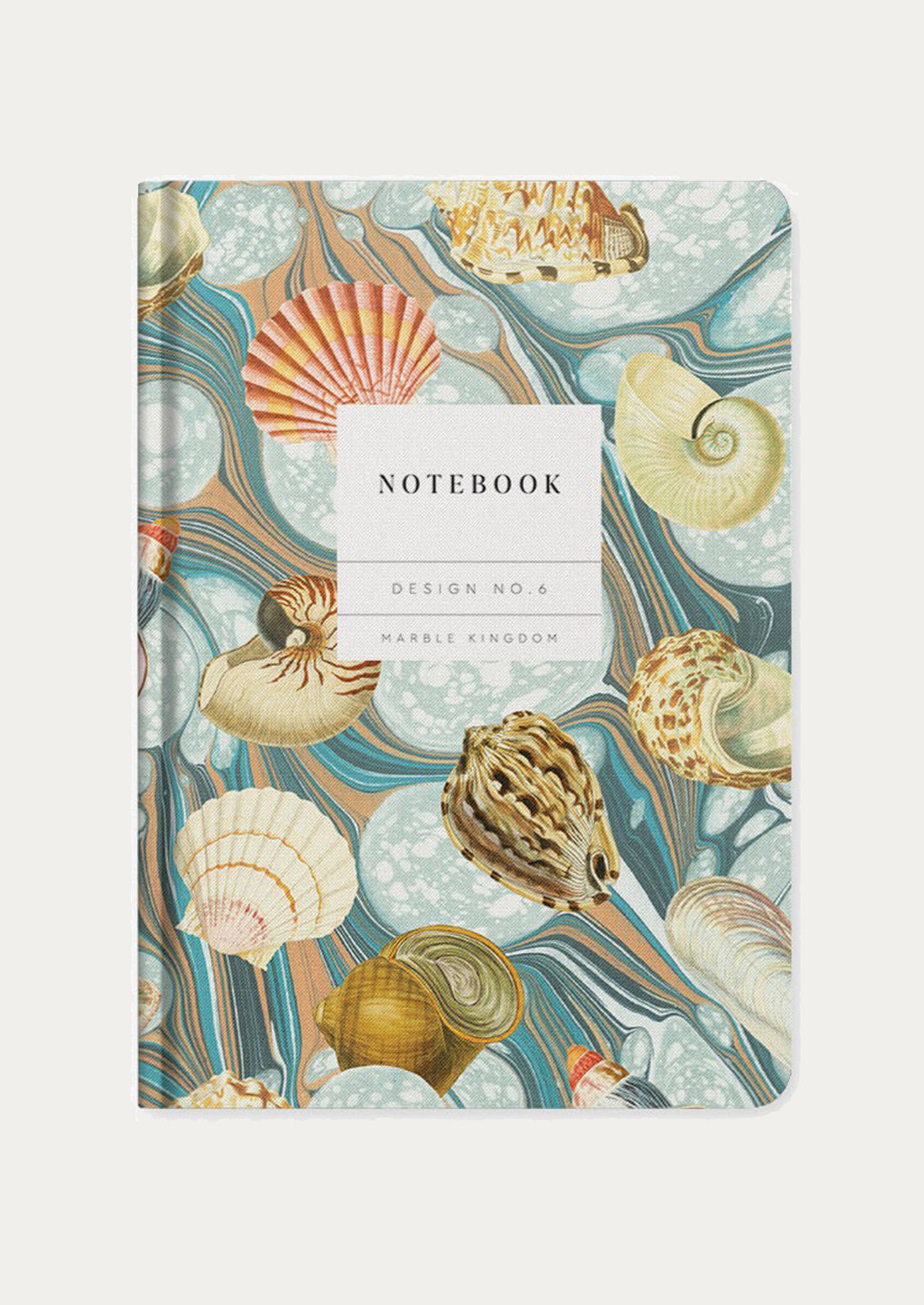 Notebook with shell design on a white background