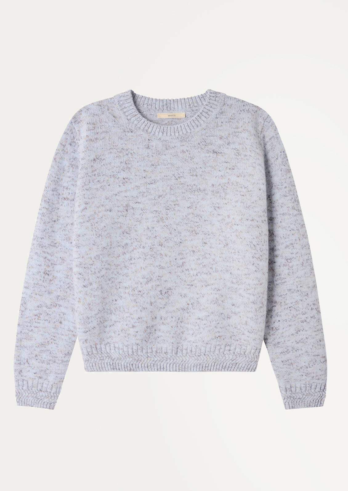 A wool sweater in periwinkle yarn mix.