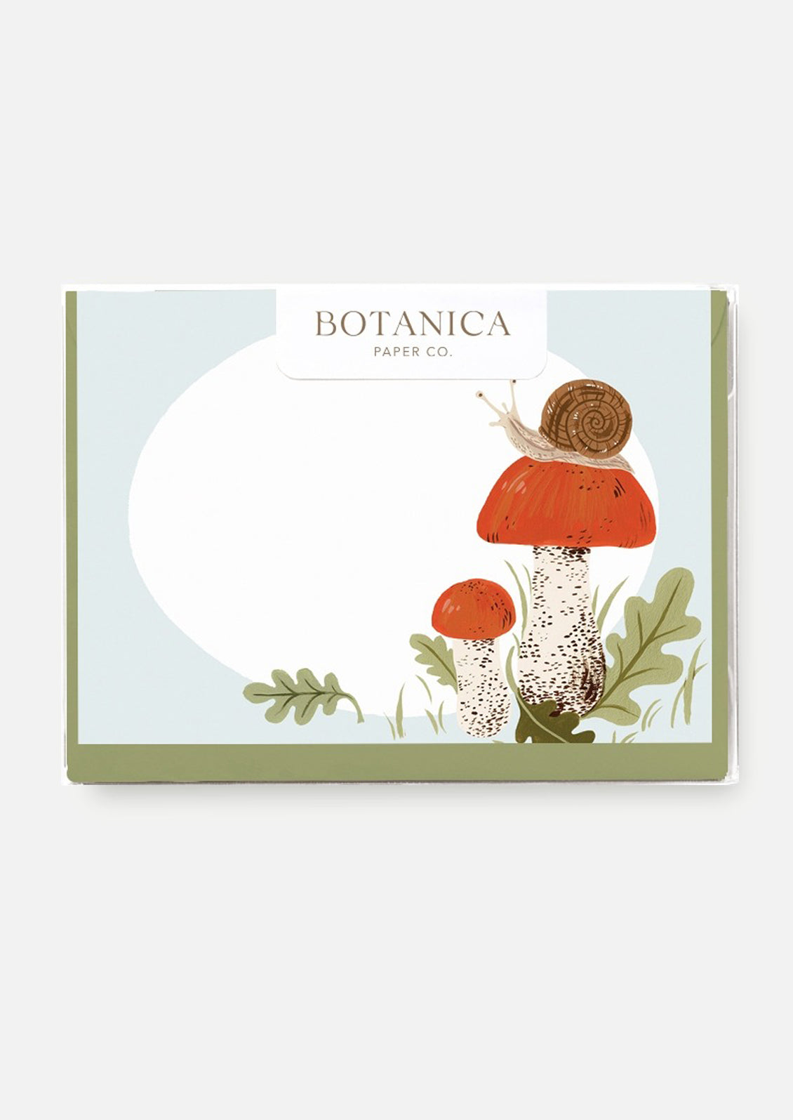 Notecards with mushroom and snail illustration on a white background