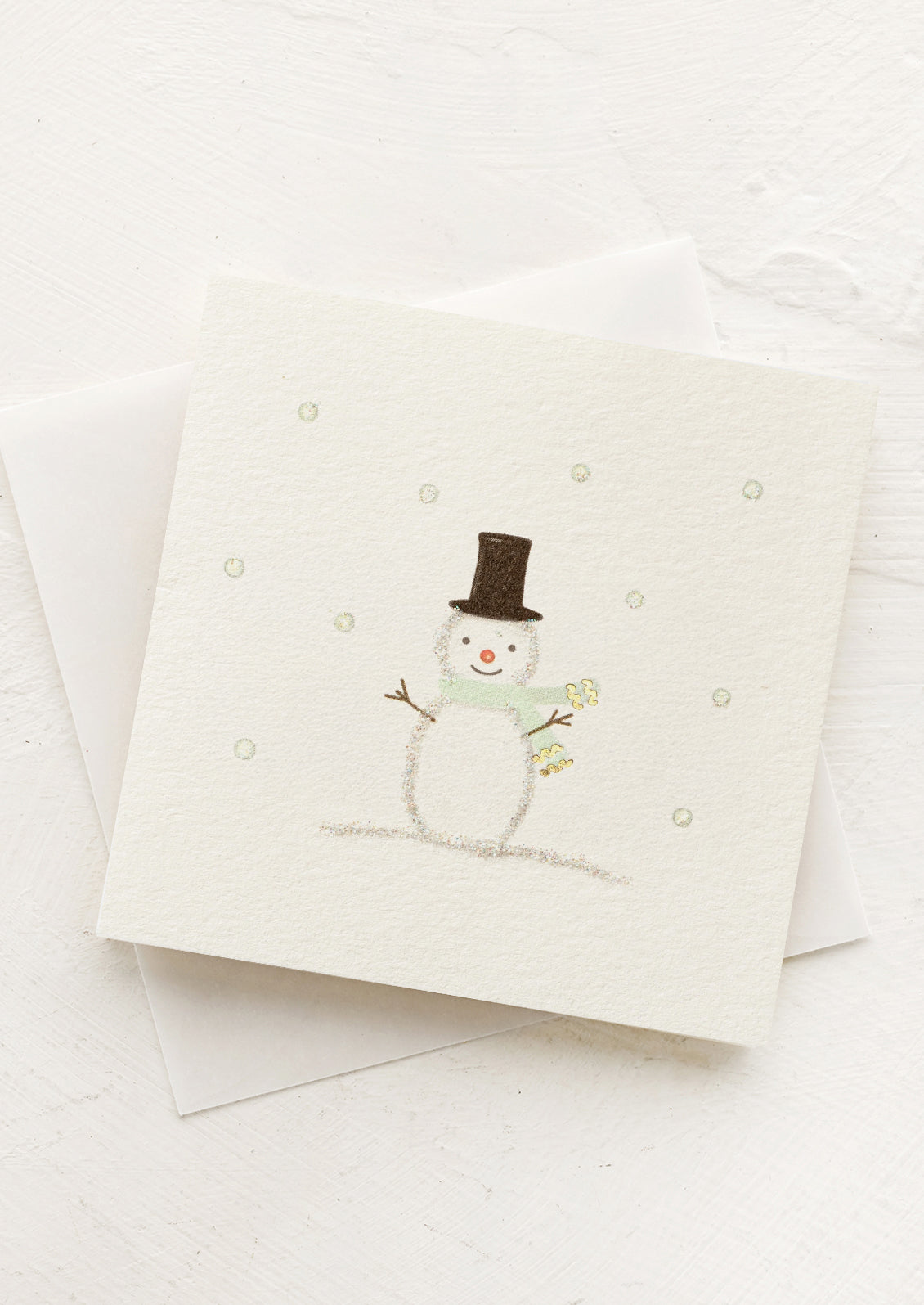 Greeting card with a snowman design on a white background