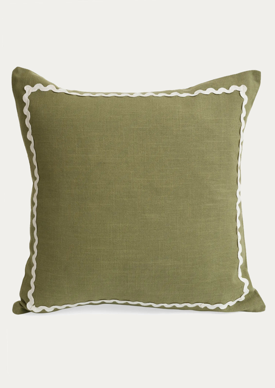Green Ric Rac Border Squiggle Cotton Pillow | LEIF