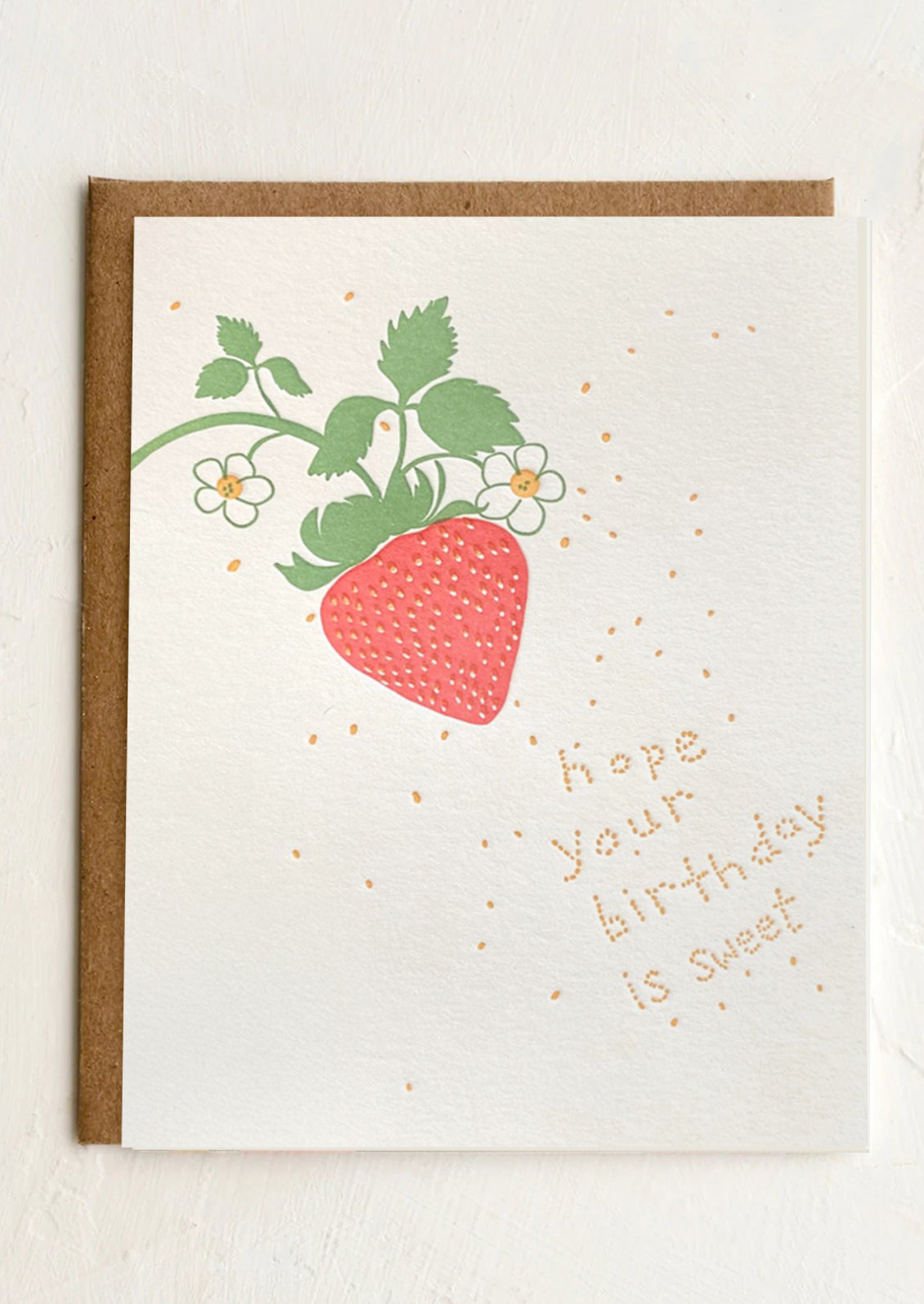 Greeting card with a strawberry illustration and text on a white background