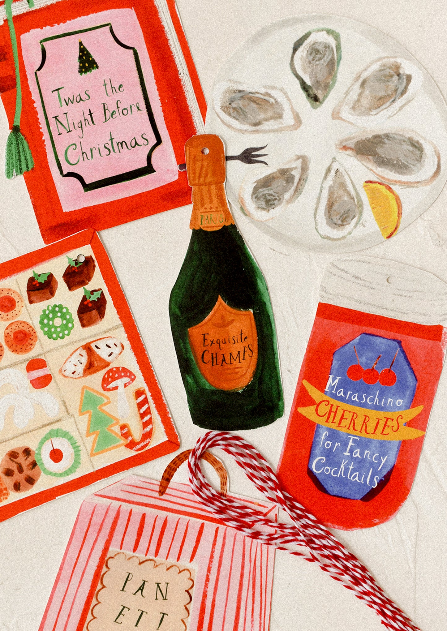 A set of gift tags in assorted festive shapes.