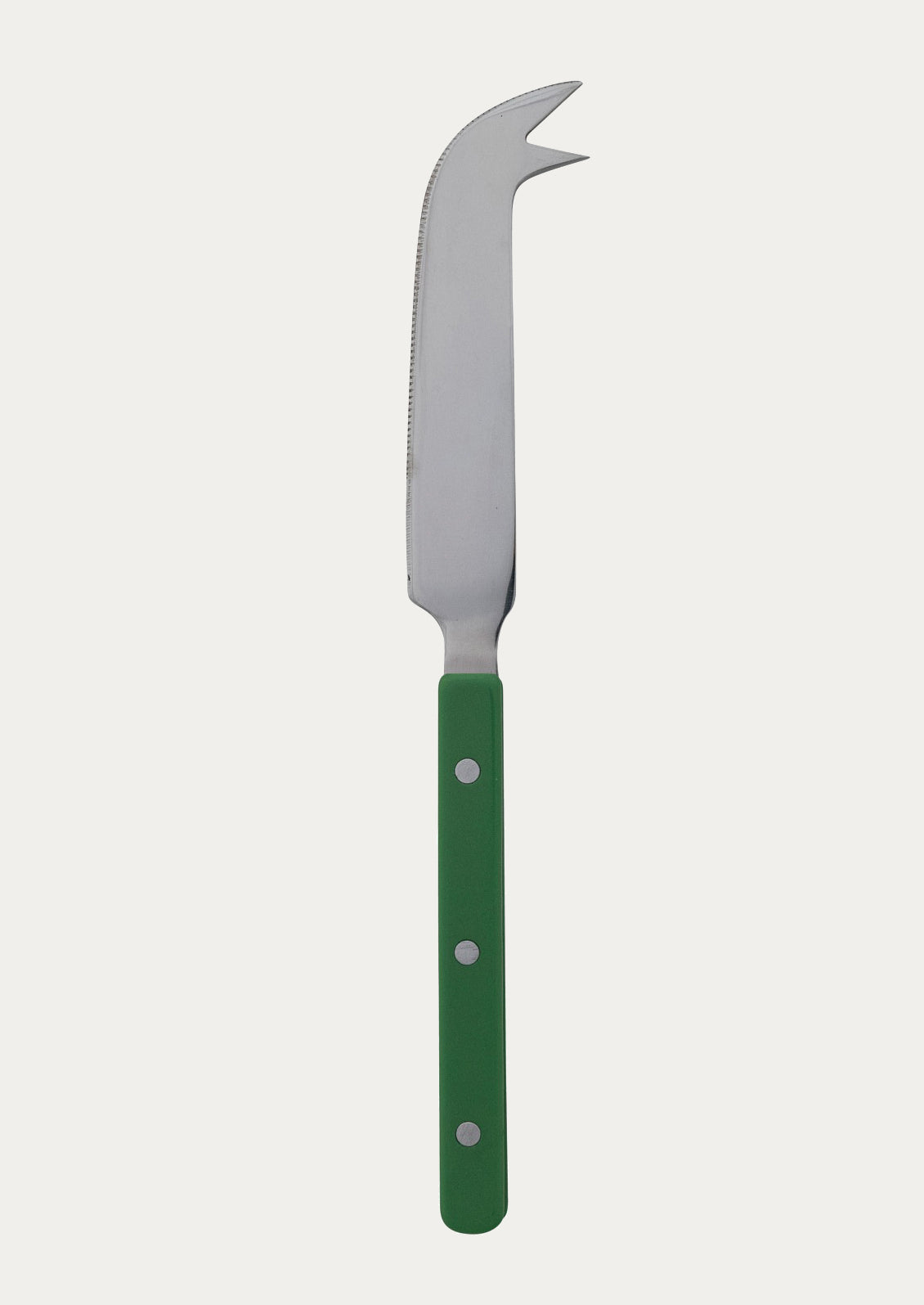 Knife with a green handle on a white background