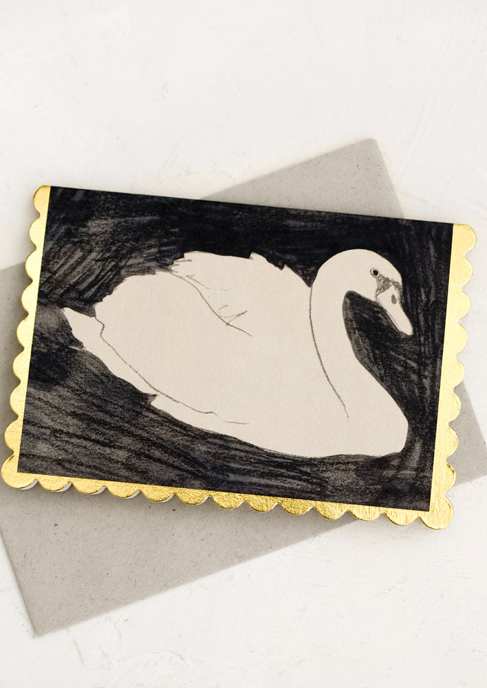 Swan: A scalloped edge greeting card with swan.