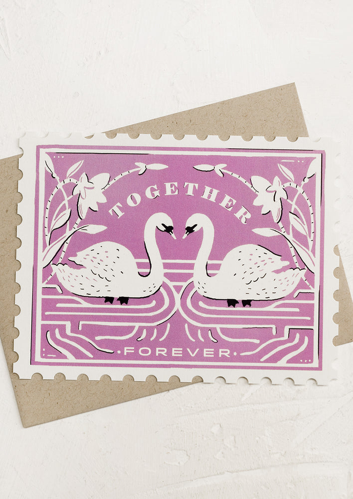 1: A diecut greeting card in the shape of a postal stamp, reading "Together forever".