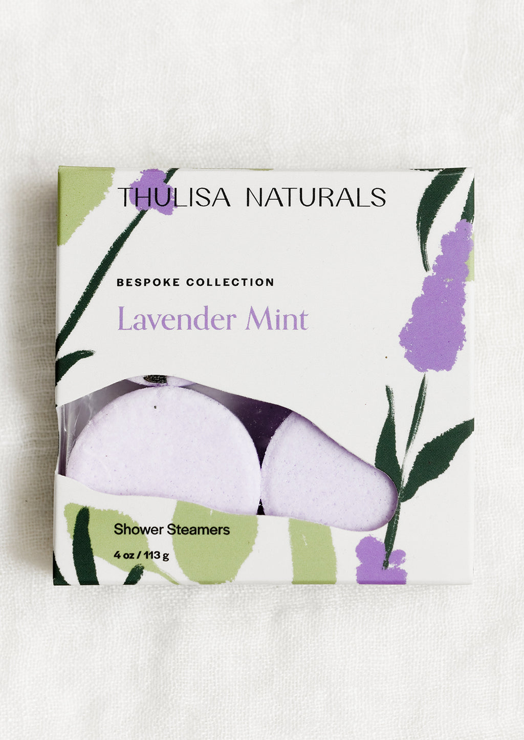 Lavender Mint: A box of shower steamer tablets in mint & lavender scent.