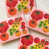 Tomatoes: A set of pink tomato printed greeting cards.