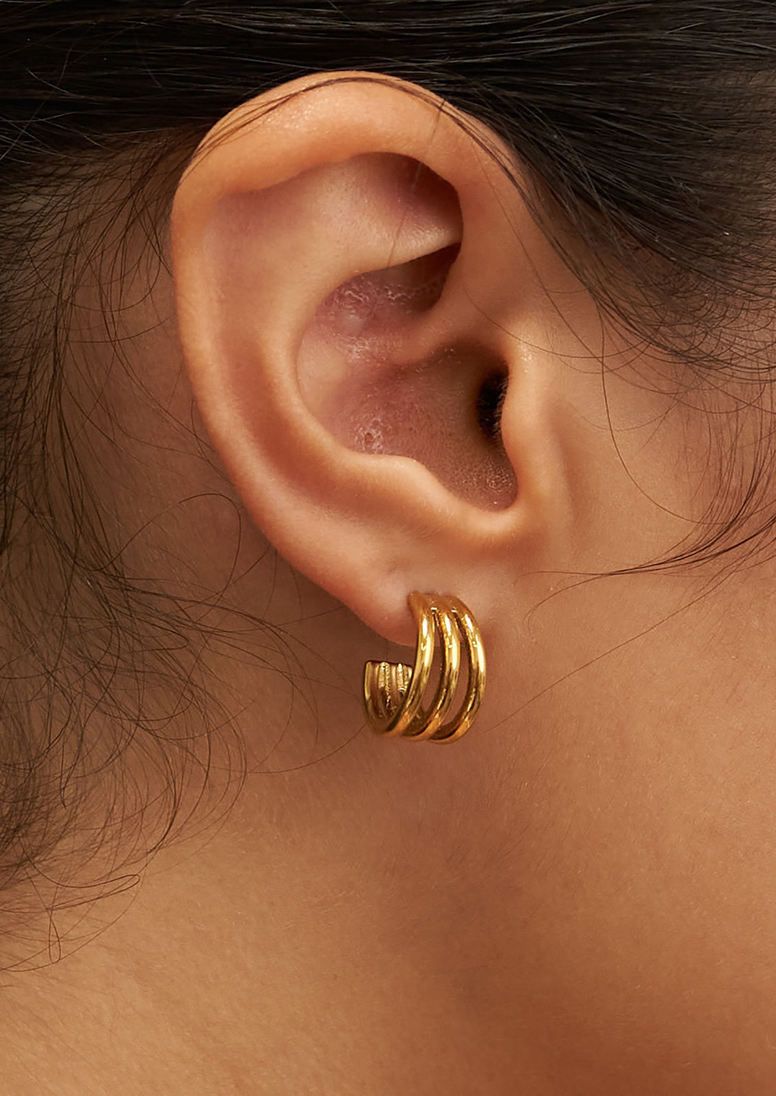 Gold Hoop Earrings Three Piercing Earrings Triple Gold Huggie Hoop