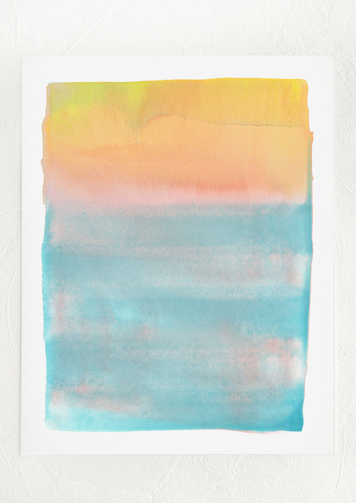 An abstract watercolor art print featuring gradient colorform in orange, pink and turquoise.