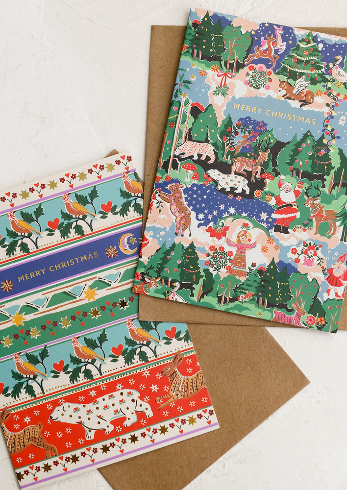 A set of Christmas cards in two different whimsical prints.