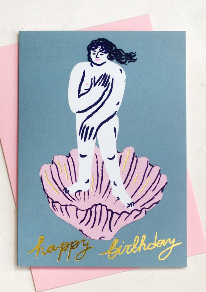 1: A venus print birthday card in blue and pink.