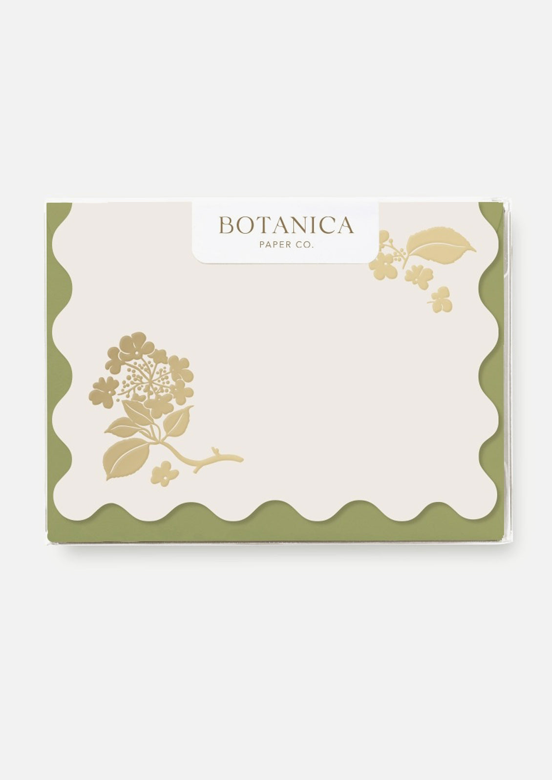 Pack of stationery with floral design and 'Botanica Paper Co' branding on a white background