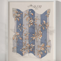 2: An antique inspired print with floral wallpaper design, in white frame.