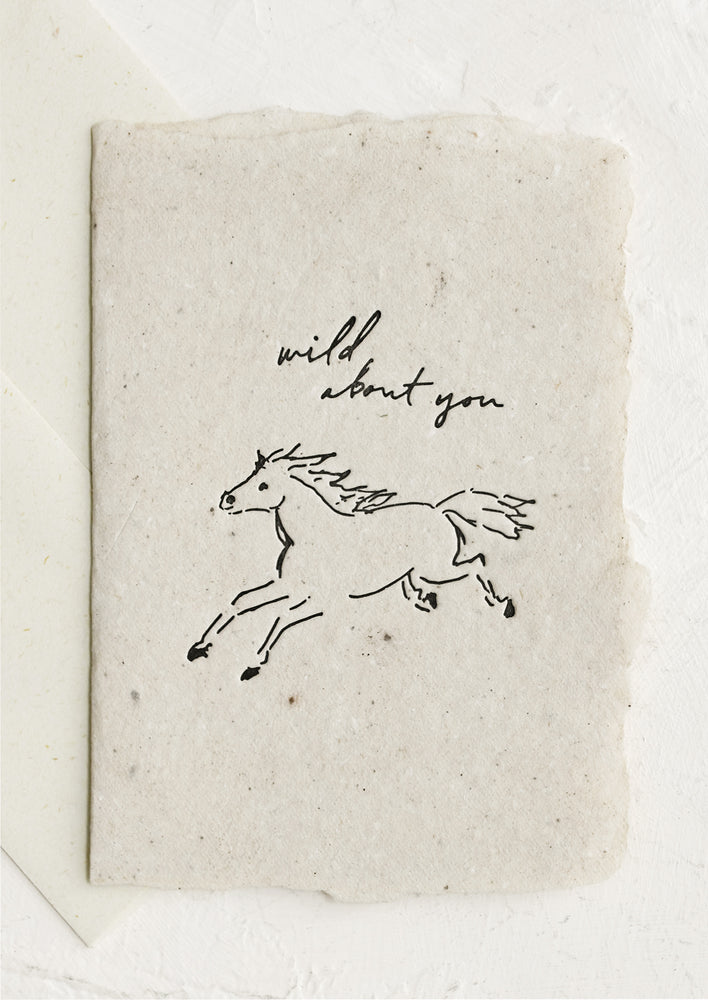 1: A horse print card reading "Wild about you".
