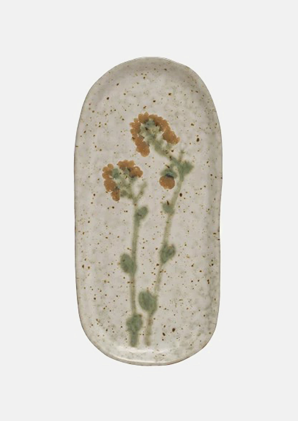 Tall Yellow Flower: Ceramic plates in asymmetrical shapes with wildflower patterns.