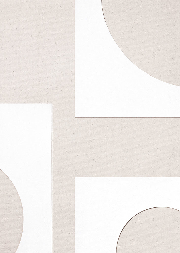 Beige and white geometric shapes create an abstract image.