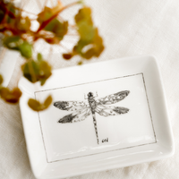 Dragonfly: A black and white trinket dish with dragonfly.