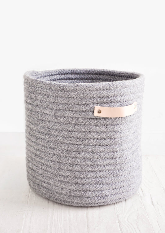 Wooly Storage Bin with Leather in Small / Grey - LEIF