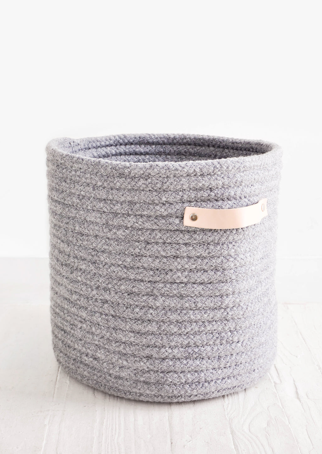 Small / Grey: Wooly Storage Bin with Leather in Small / Grey - LEIF