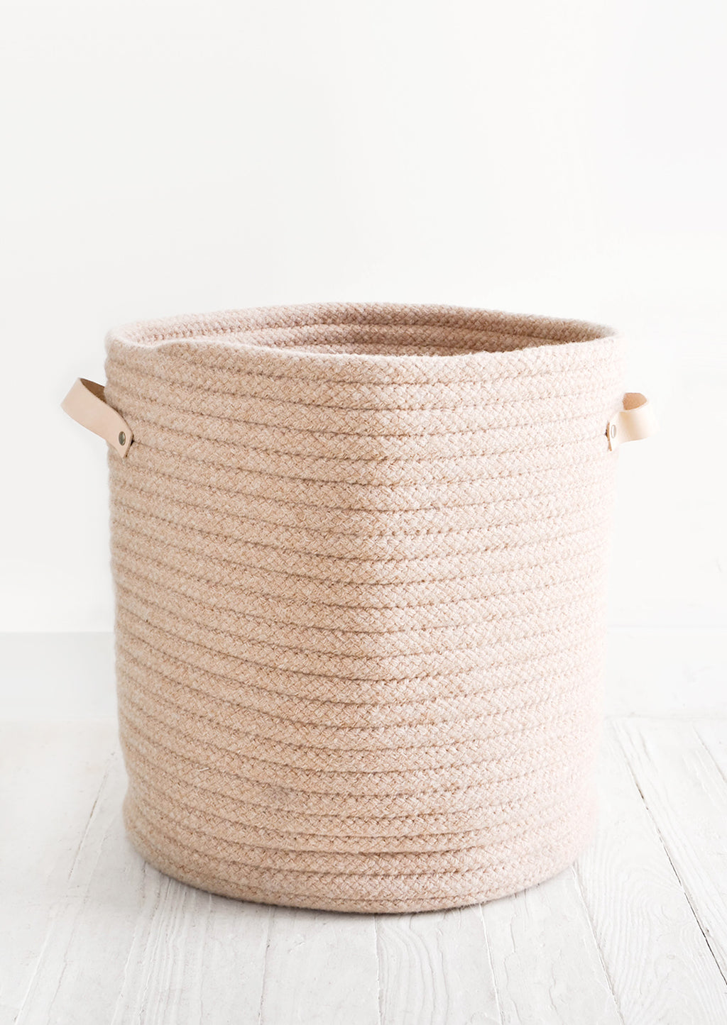Large / Nude: Wooly Storage Bin with Leather in Large / Nude - LEIF