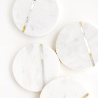 1: Round White Marble Coasters with Abalone Shell Inlay.