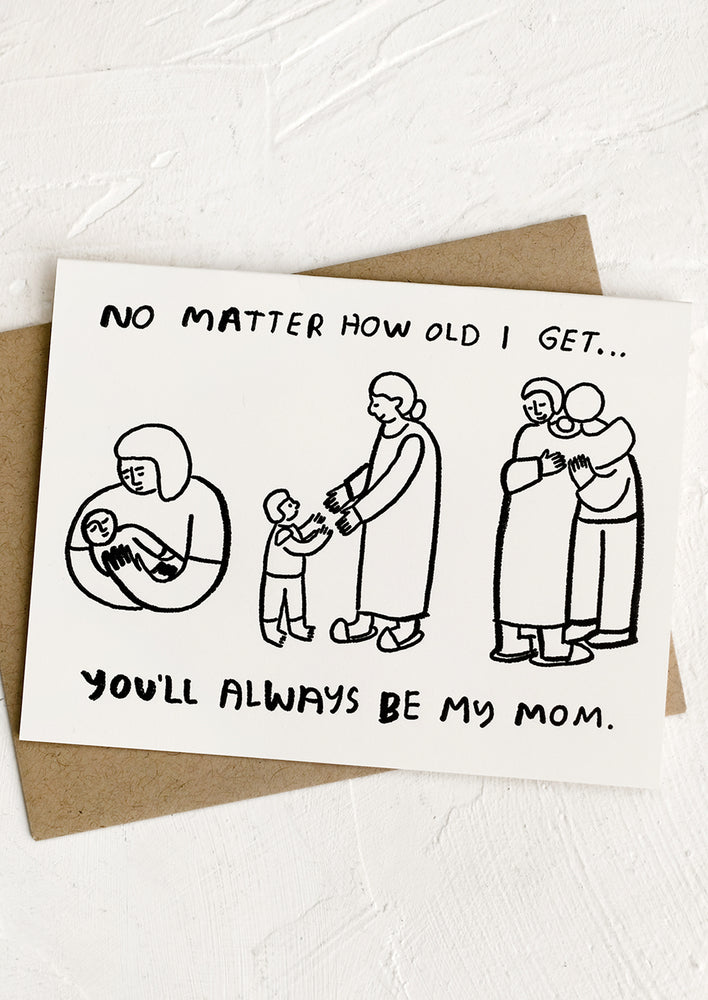A black and white illustrated mother's day card.