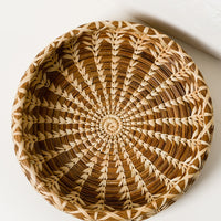 2: A shallow, round basket with lighter woven pattern throughout.