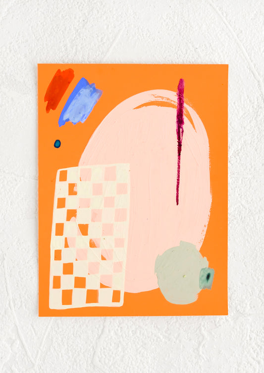 A small, original abstract painting with bright orange background.