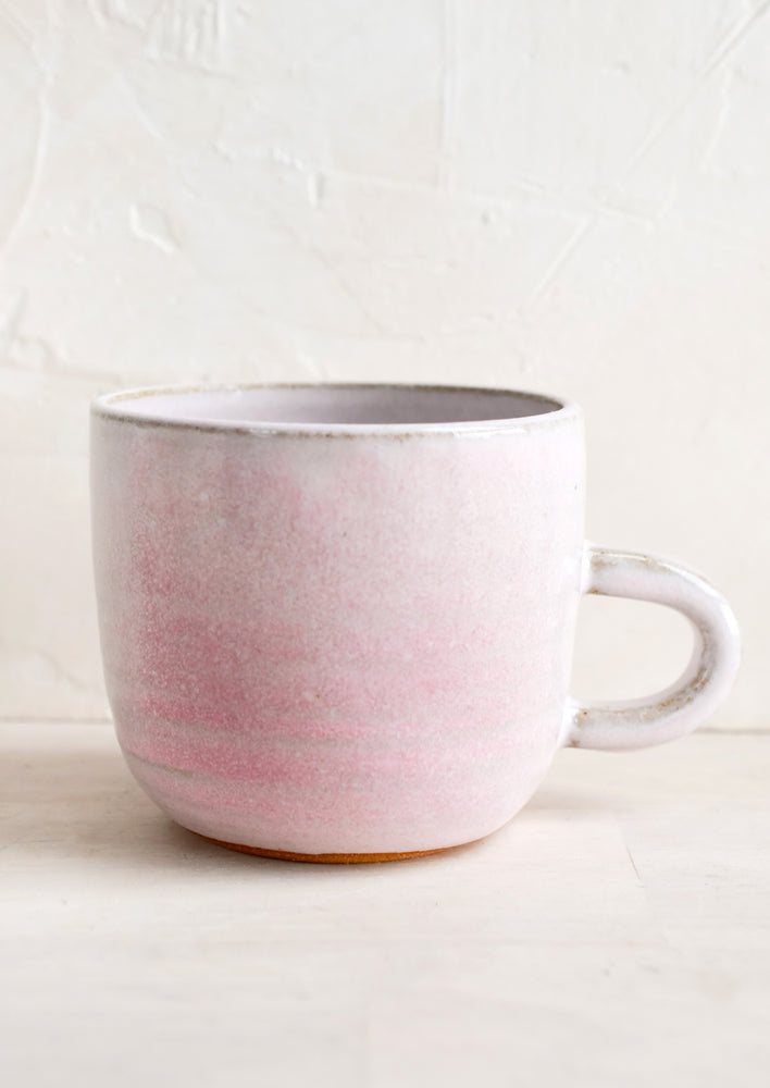 Lavender Flush (Satin): A short ceramic coffee mug in mottled lavender glaze.